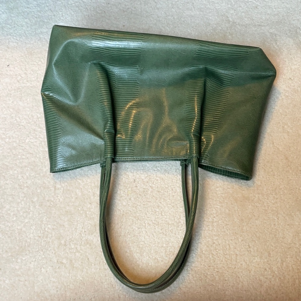 Alligator skin textured deep olive green purse